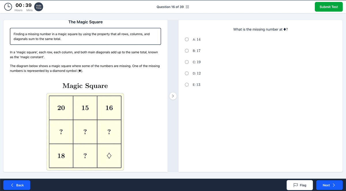 Official exam format interface