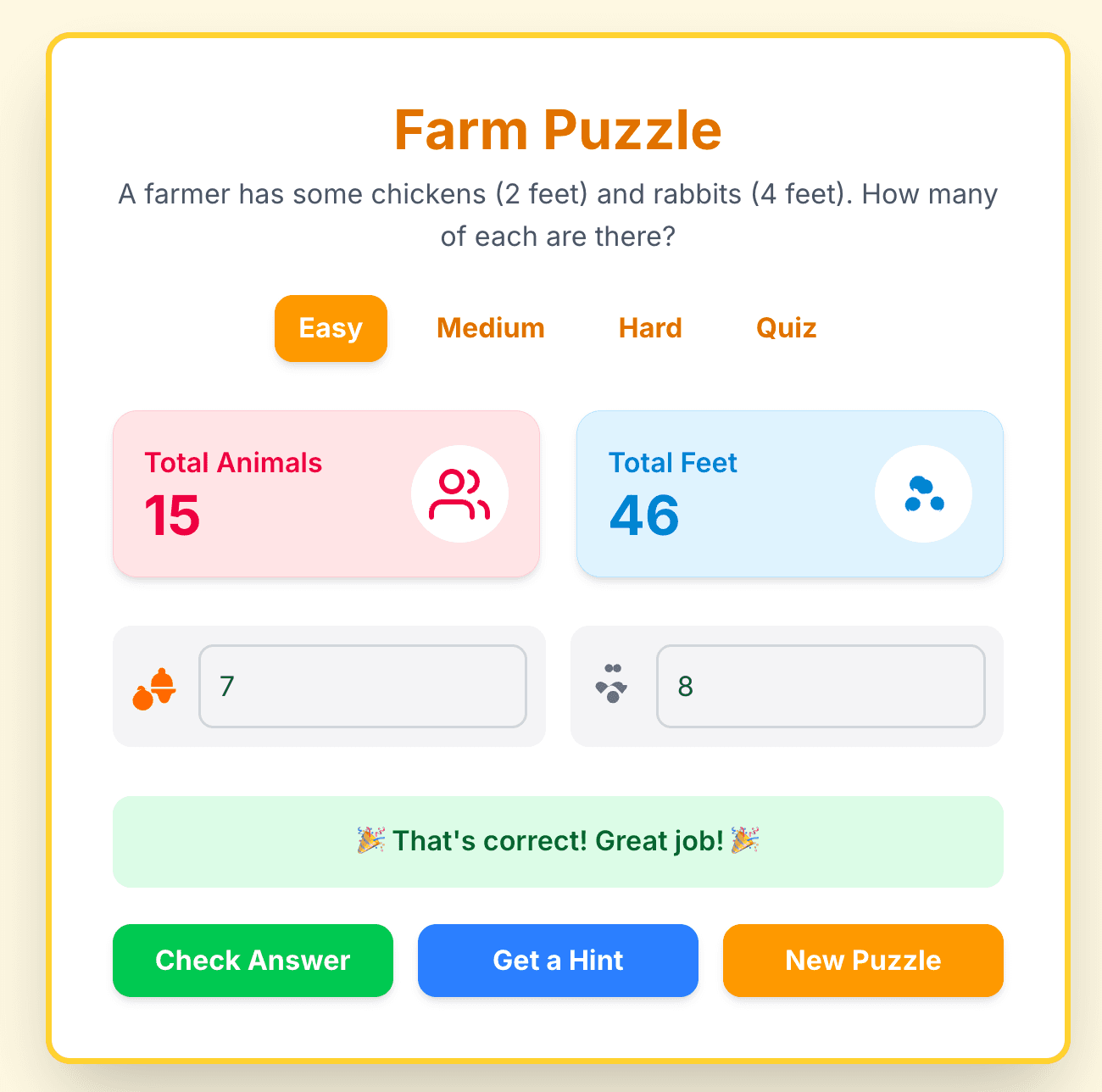 Chicken Rabbit puzzle